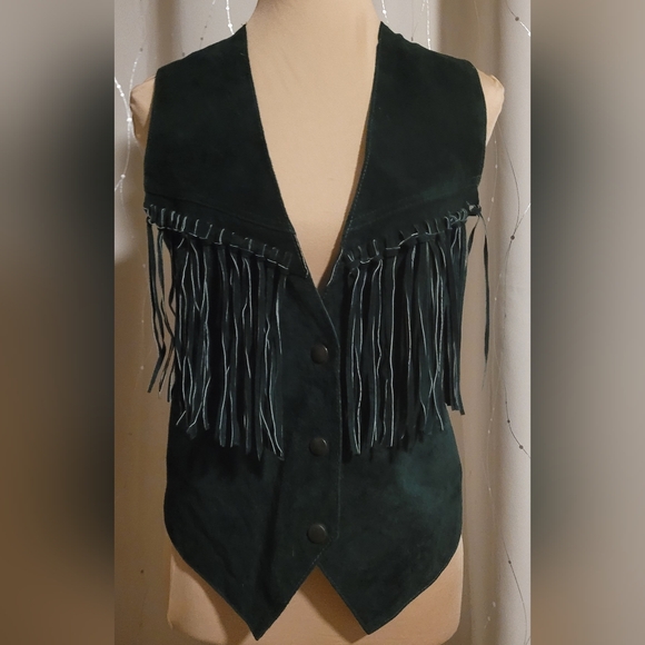 Learsi Jackets & Blazers - ​Learsi Vintage Green Suede Fringe Vest - Western Boho - Size Medium